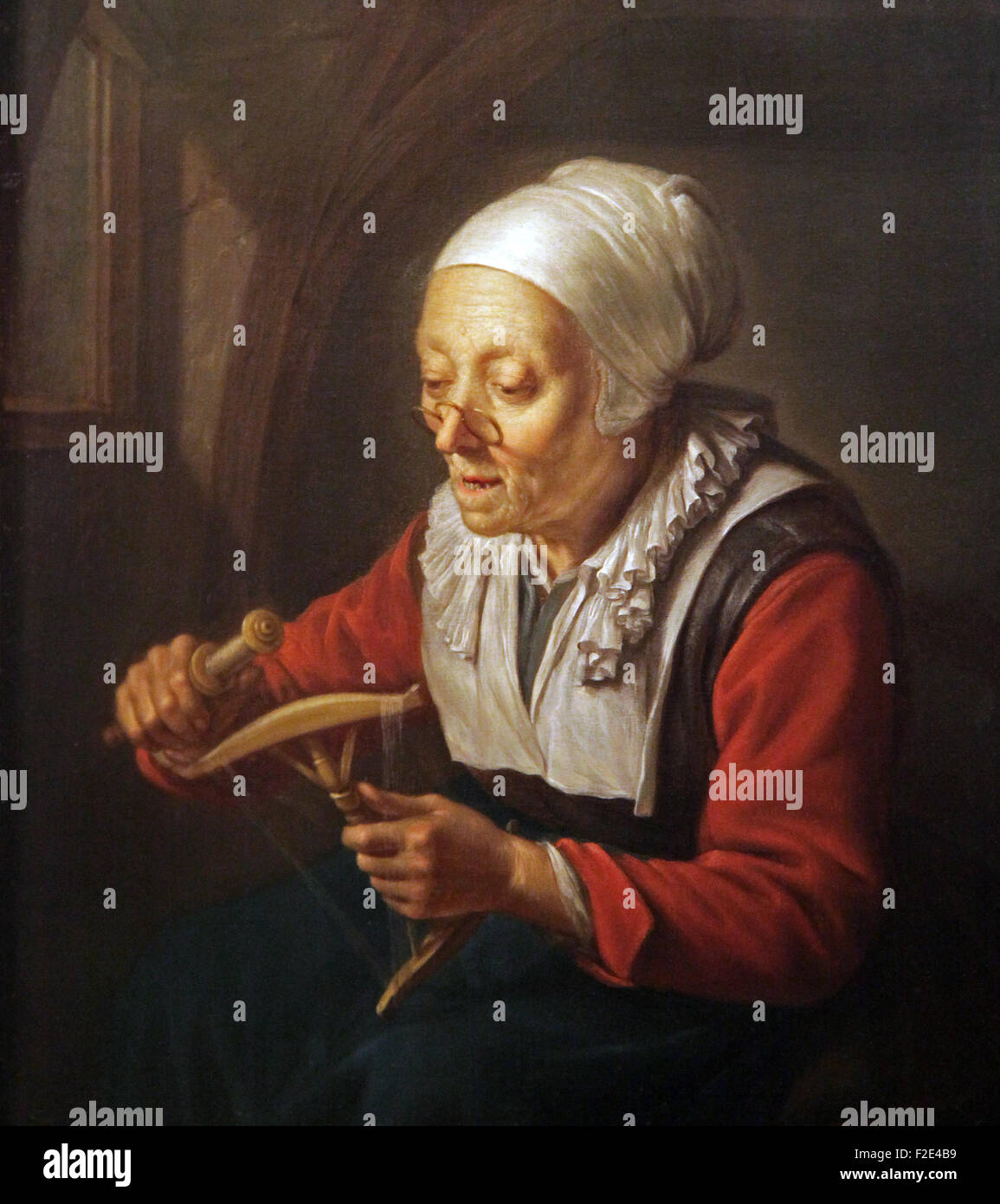 Der Spinner,das Gebet des Spinneres von Gerrit Gerard Dou 1613-1675 Stockfoto