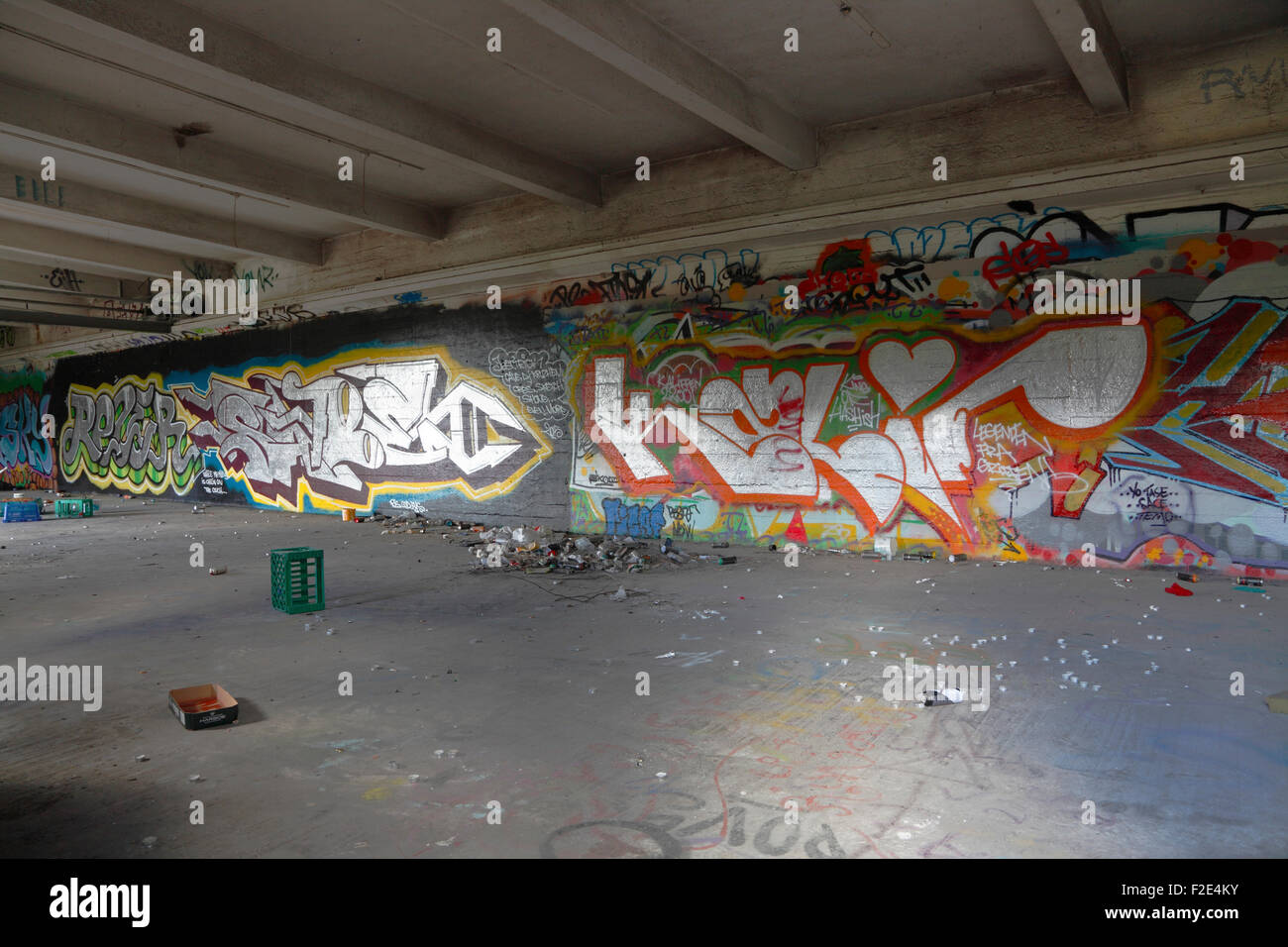 Die alte Mine Depot voller Graffiti und Street Art in der Nähe von Freistadt Christiania der Baustelle für die neue Noma geworden. Stockfoto