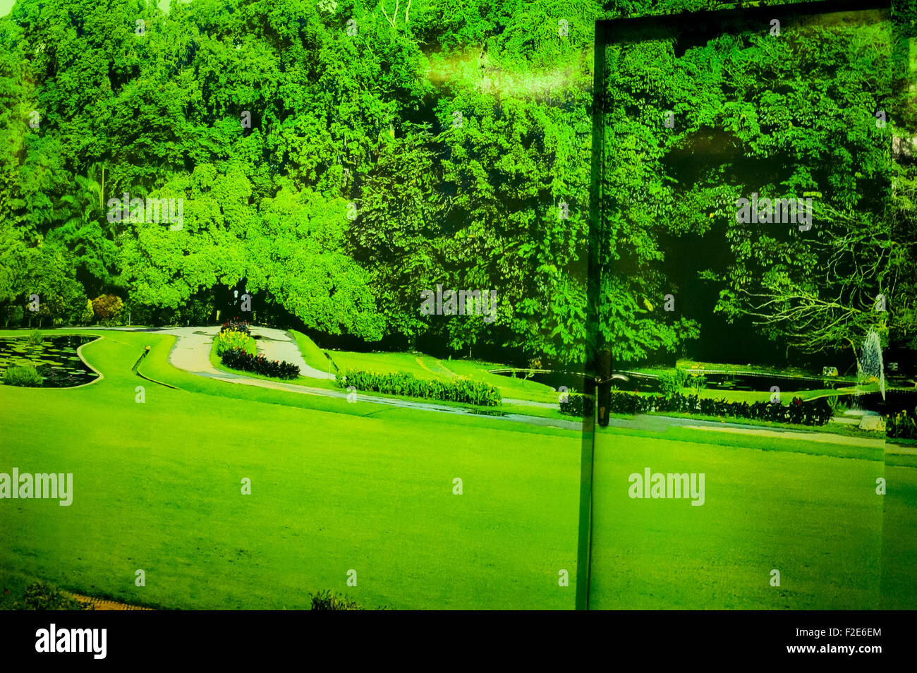Innenwände mit Gartenmotiven im Büro des Indonesischen Instituts für Wissenschaften (LIPI) im Bogor Botanical Gardens in Bogor, Indonesien. Stockfoto