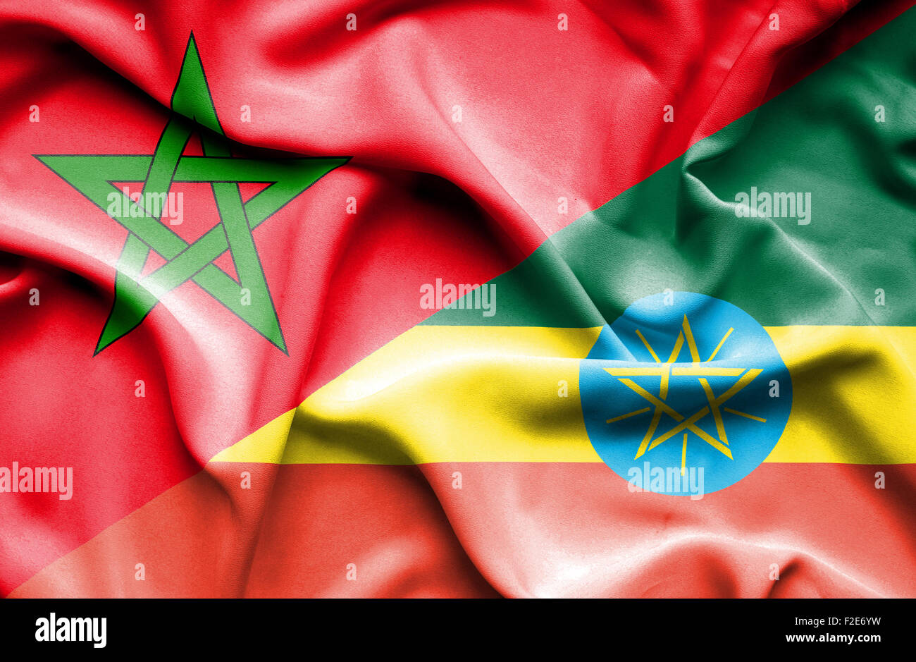 Wehende Flagge von Äthiopien und Marokko Stockfoto