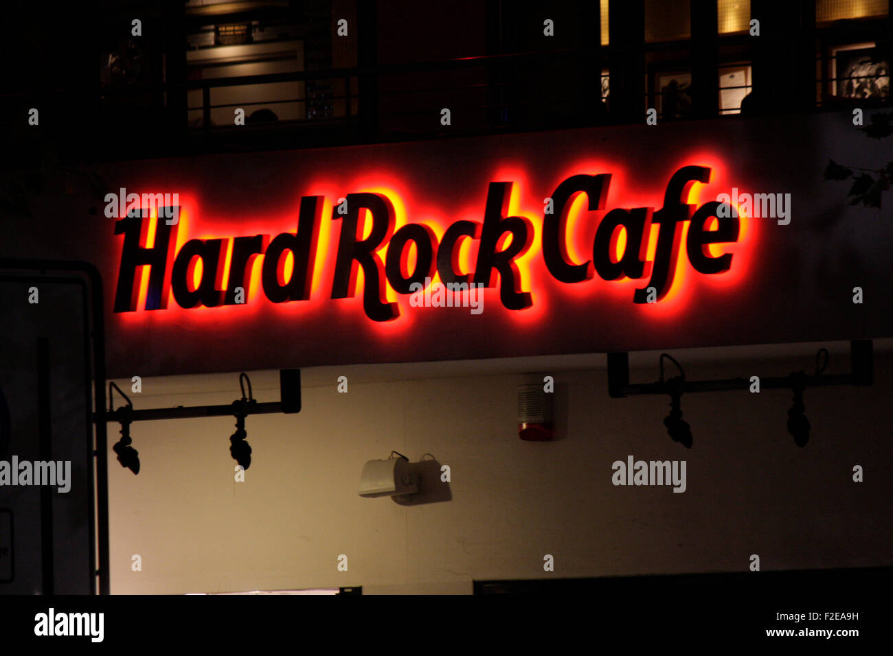 NOVEMBER 2013 - BERLIN: Marken: das Logo der Restaurant-Kette "Hard Rock Cafe", Berlin. Stockfoto