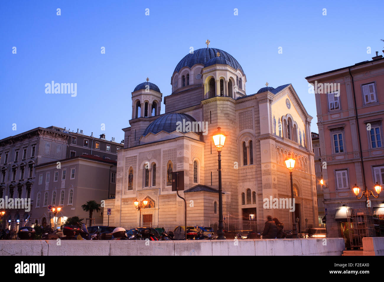 Ansicht der orthodoxen Kirche von St. Spyridon in Triest Stockfoto