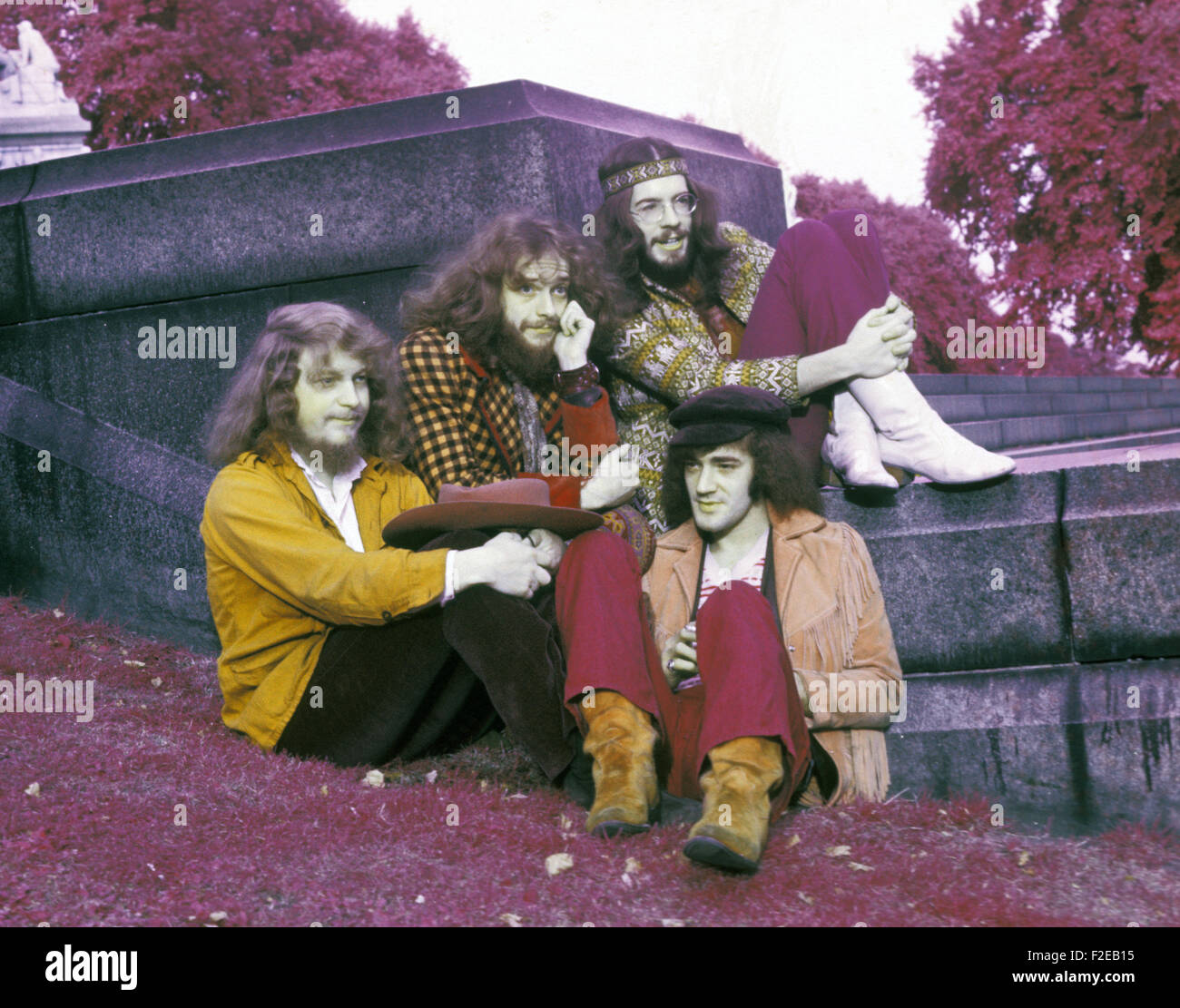 JETHRO TULL Werbefoto der BRITISCHEN rock Gruppe im Jahr 1970. Von links: Martin Borre, Ian Anderson, Glenn Cornick, Nelke Bunker Stockfoto