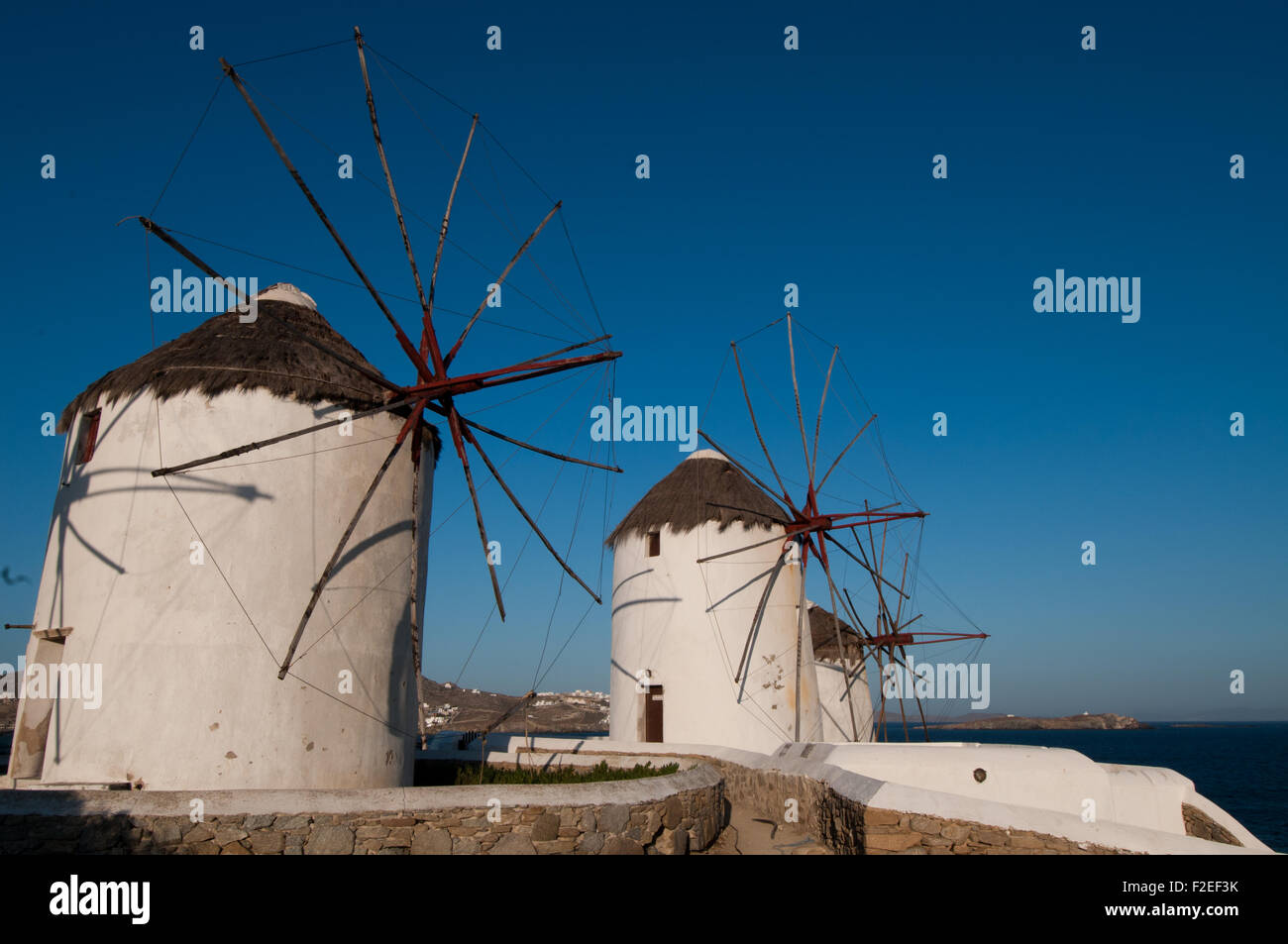 Kato Mili, die berühmten Windmühlen von der griechischen Insel Mykonos Stockfoto