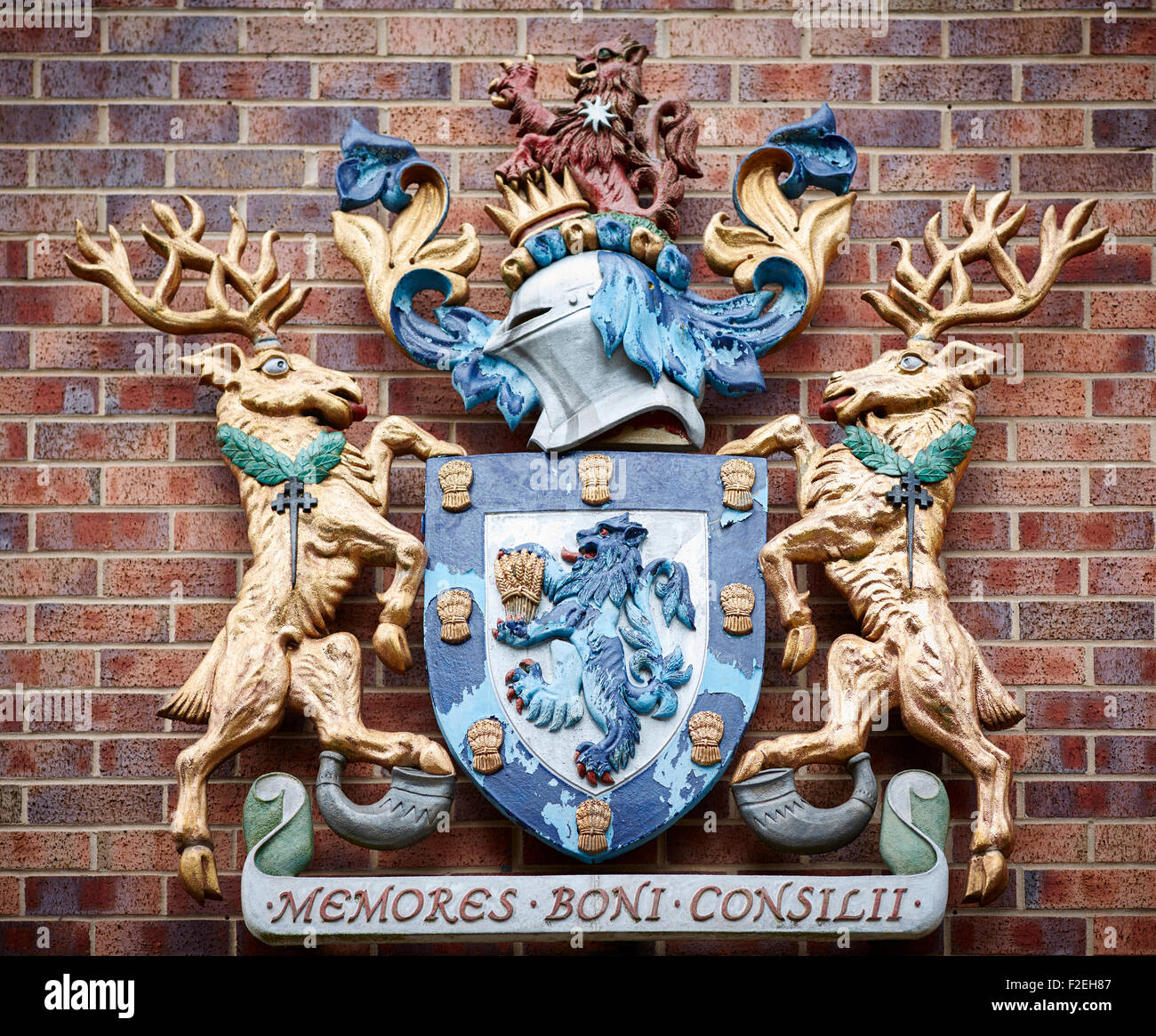 Macclesfield Bezirk Wappen - auf der Vorderseite des Macclesfield Town Hall Mill Street Macclesfield UK Großbritannien britische U Stockfoto