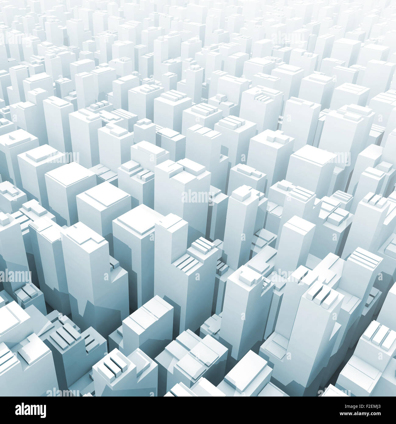 Abstrakte digitale schematische Stadtbild mit hohen Büro Gebäude, blau getönten Quadrat 3d illustration Stockfoto