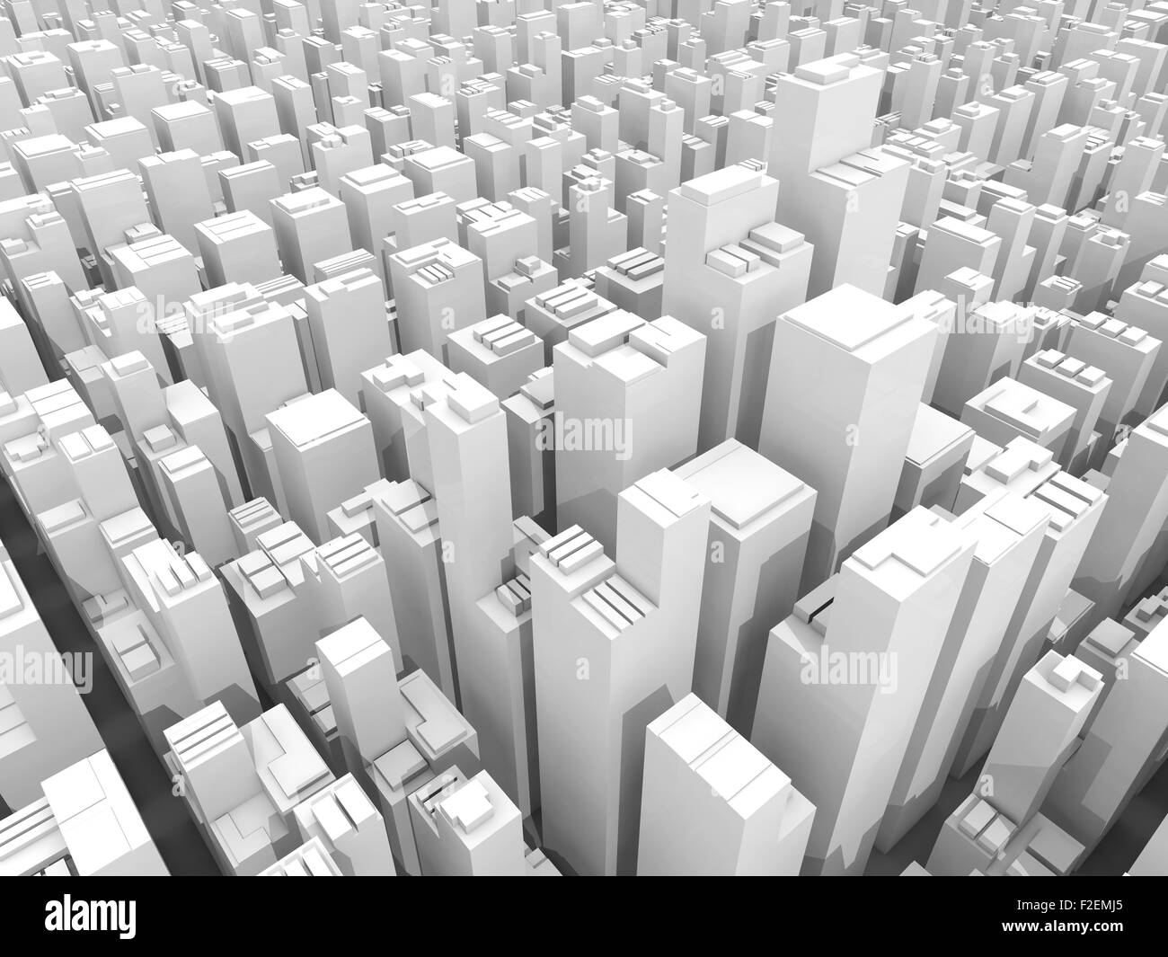 Abstrakte digitale weißen schematische Stadtbild mit hohen Bürogebäuden, 3d illustration Stockfoto