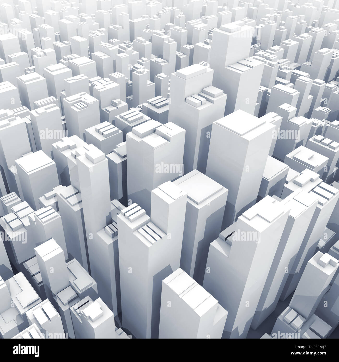 Abstrakte digitale weißen schematische Stadtbild mit hohen Bürogebäuden, quadratische 3D-Illustration Stockfoto