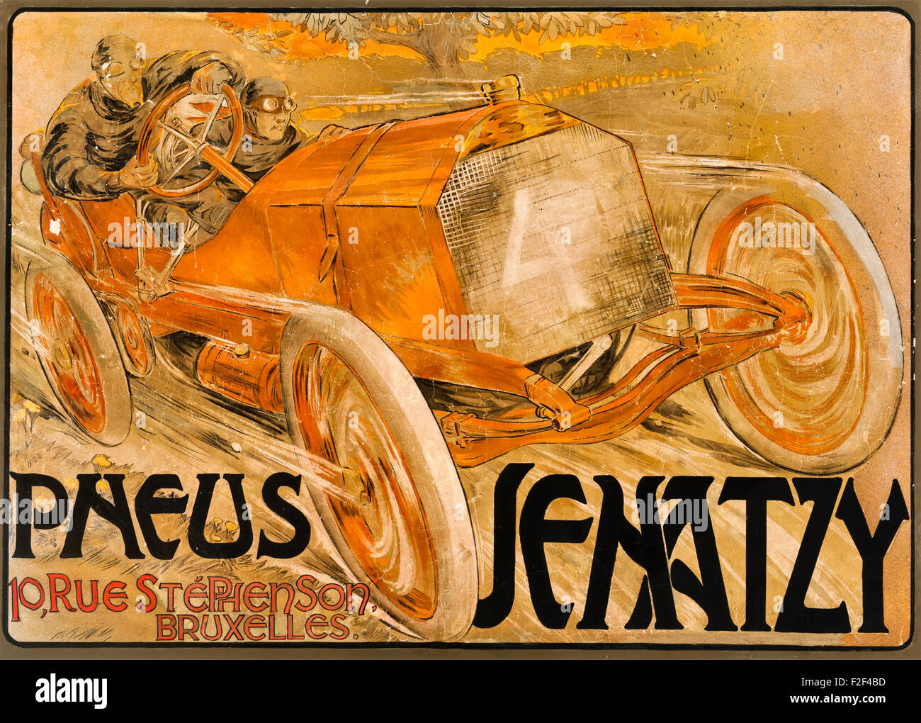 1906-Pneus Senatzy Automobil Rennen Poster von Georges Gaudy, Werbung Senatzy Pkw-Reifen Stockfoto