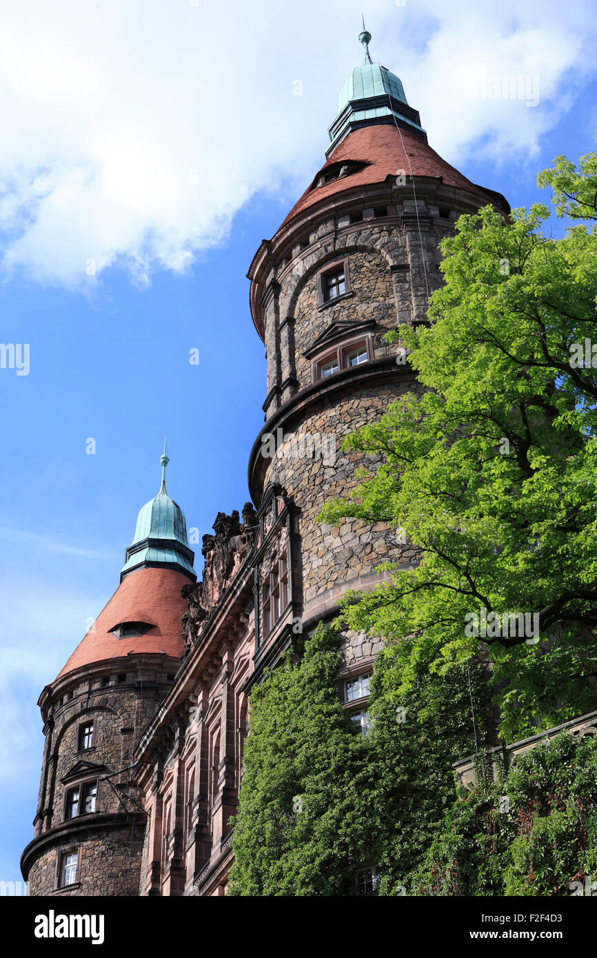 senken Sie das Schloss Fürstenstein, ehemalige deutsche Schloss Fürstenstein in der Nähe Walbrzych, Waldenburg, Schlesien, Polen, Europa Stockfoto