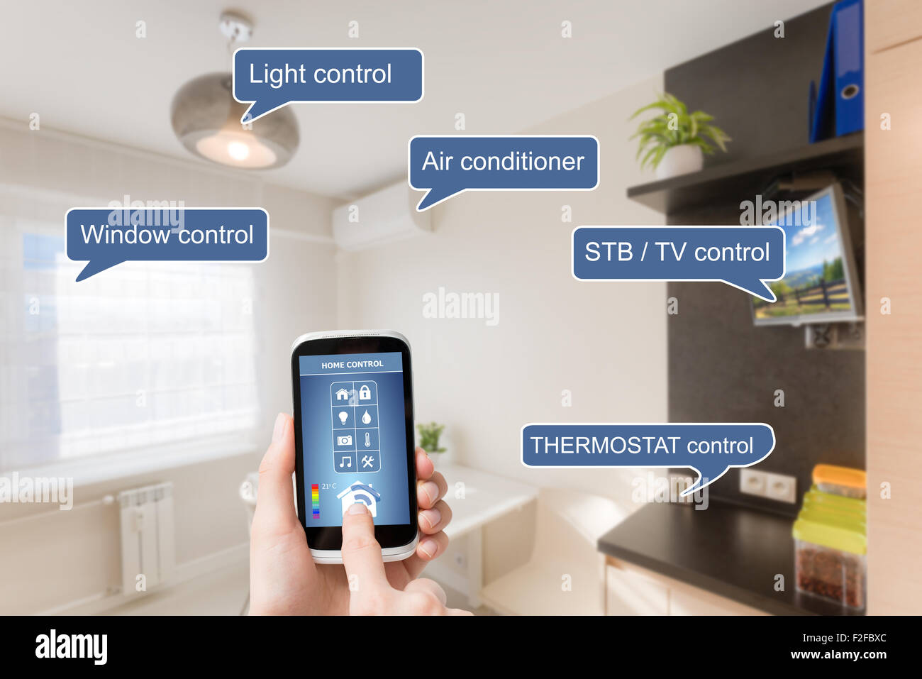 Home-Fernbedienung System auf eine digitale Tablet oder Smartphone. Stockfoto