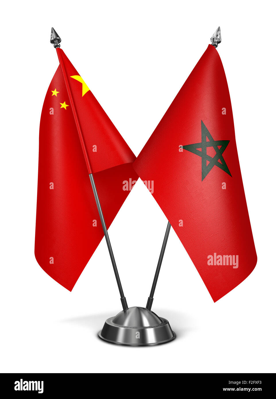 China und Marokko - Miniatur-Flags, Isolated on White Background. Stockfoto