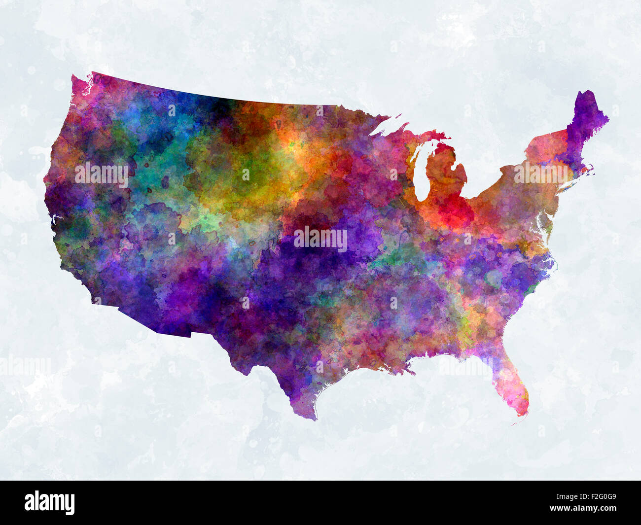 Karte der USA in Aquarell abstrakte Spritzer Stockfoto