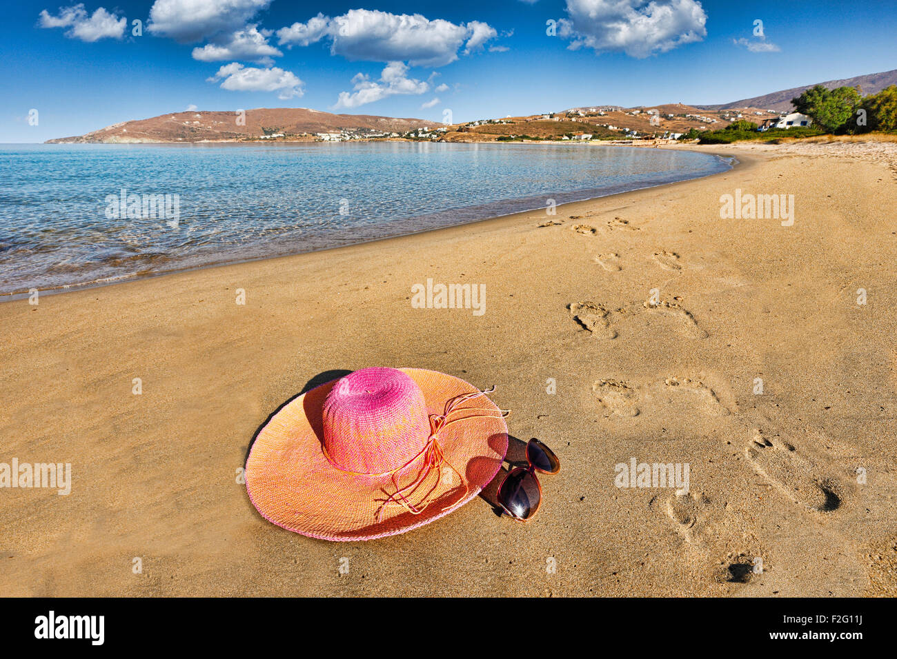 Spuren am Strand von St. Peter in Andros, Griechenland Stockfoto