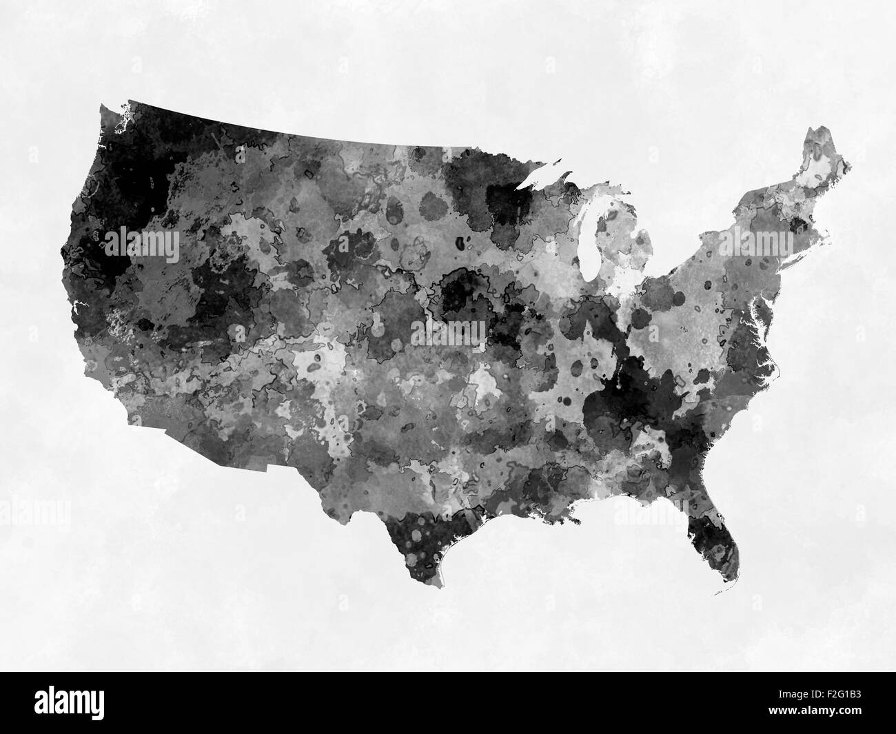 Karte der USA in Aquarell abstrakte Spritzer Stockfoto