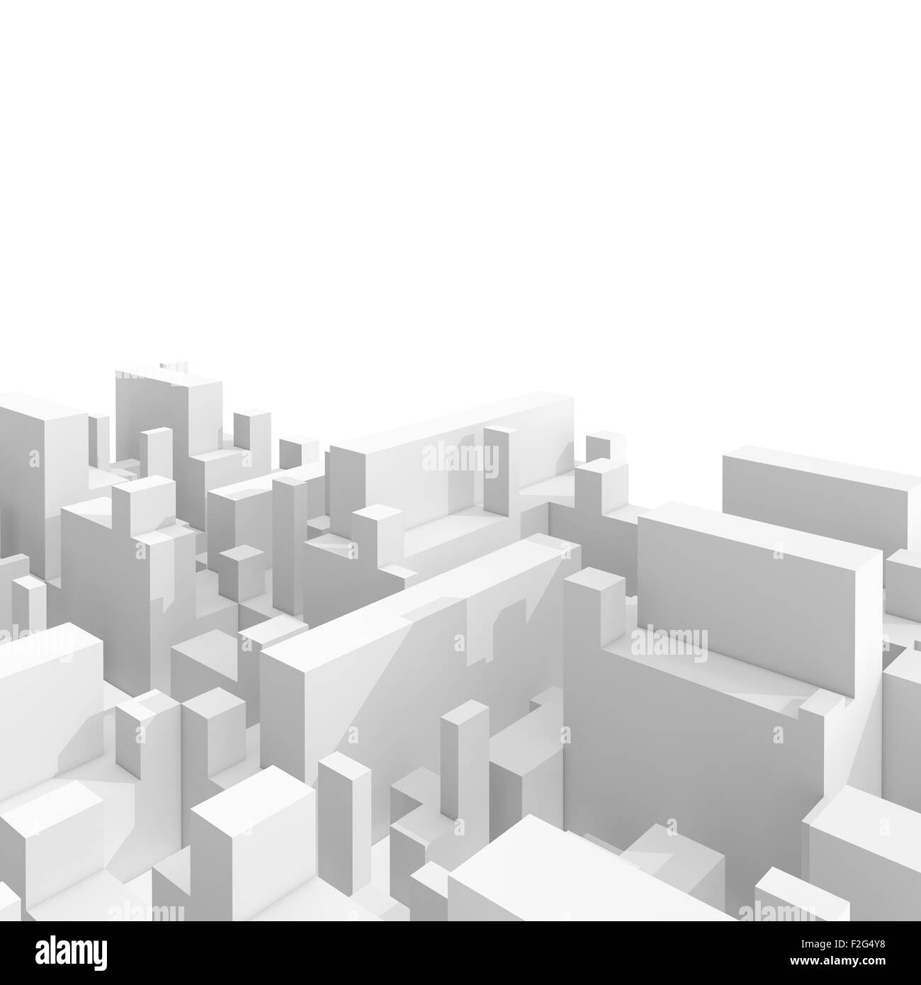 Abstrakte schematische 3d Stadtbild auf weißem Hintergrund, isometrische Ansicht Stockfoto