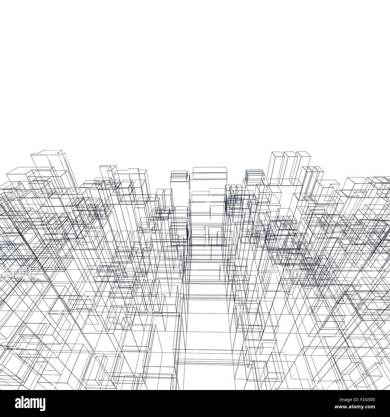 Digitalen Hintergrundtextur mit kubischen 3D-Struktur, Draht Rahmenlinien über weiß Stockfoto