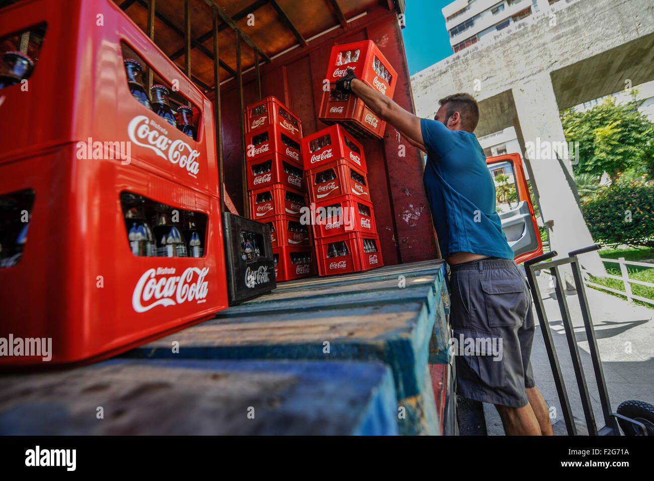 die Lieferung von Coca Cola-la Entrega de Coca Cola Stockfoto
