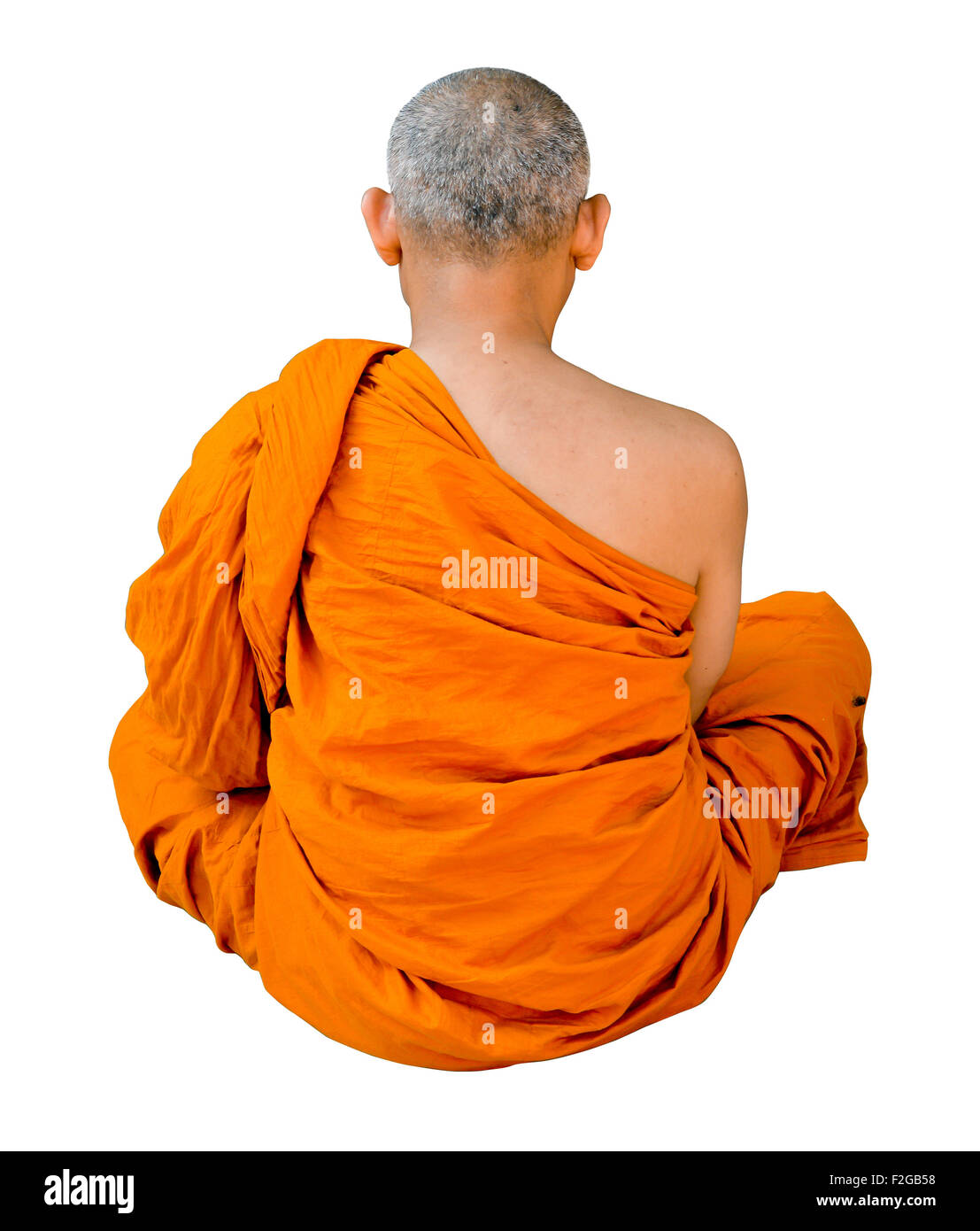 Meditierenden Mönch wieder auf eine weiße Seite Stockfoto