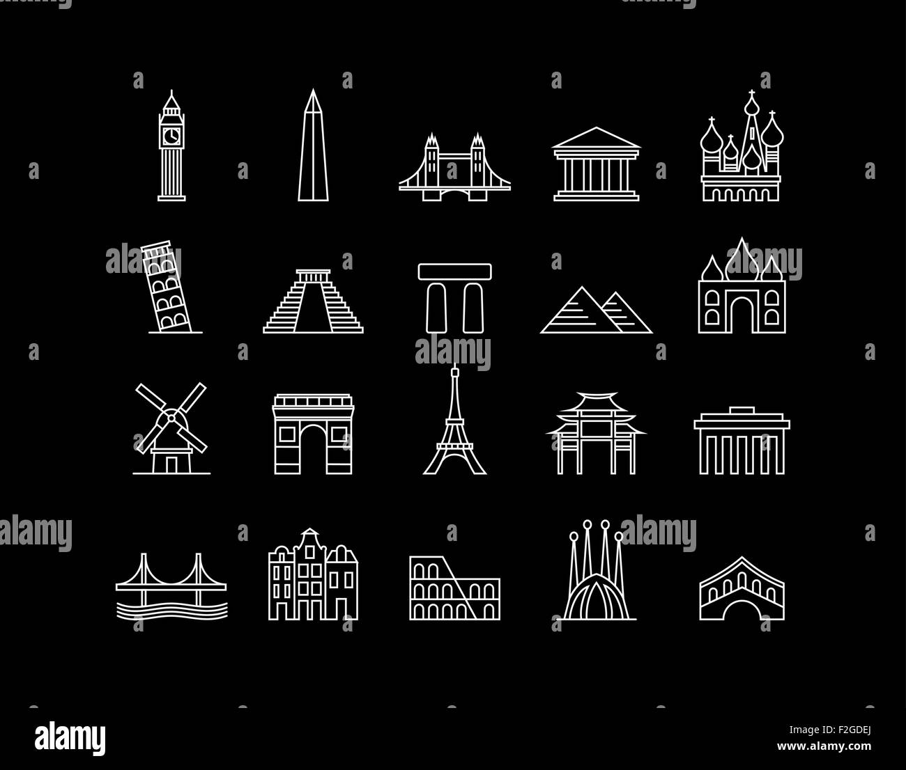Monumente der Welt Wahrzeichen moderner Linie ideal für Symbolsatz Reisen, Web, app oder Online-Tourismus-Kampagne. EPS10 Vektor-Datei. Stock Vektor