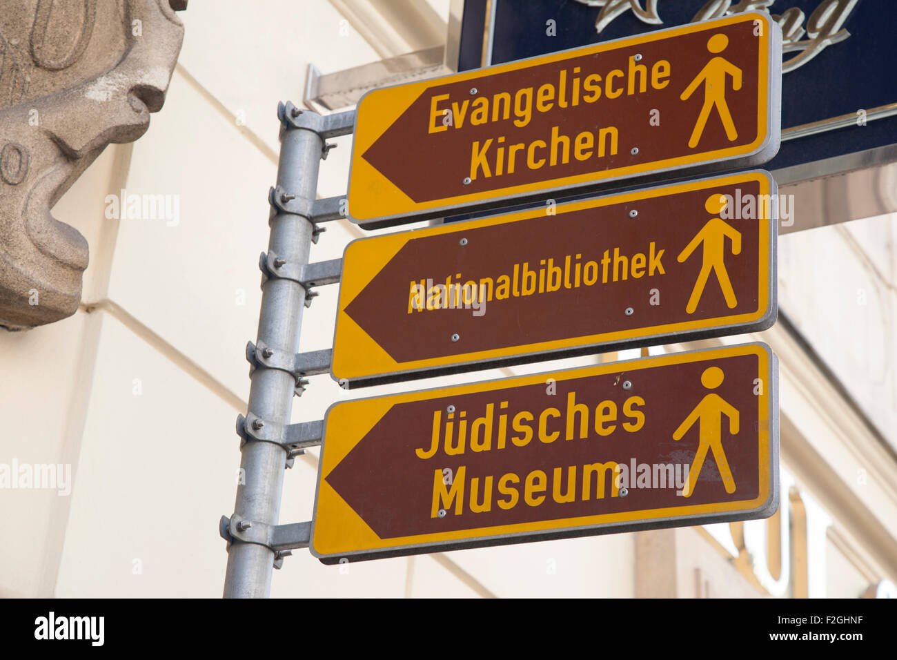 Touristischen Wahrzeichen Wegweiser, Wien, Österreich Stockfoto