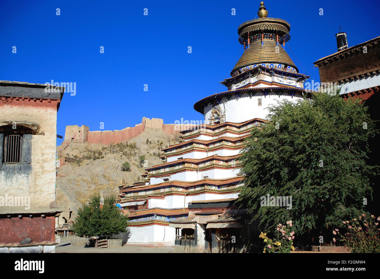 Innen gegründet 1418 AD Pelkhor Chode Kloster-Kumbum oder Tashigomang Pagode neben Tsuklakhang Tempel. Shigatse-Tibet. Stockfoto