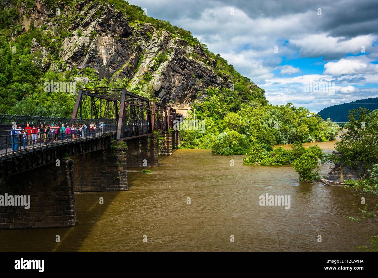 Fußgängerbrücke über den Potomac River, in Harpers Ferry, West Virginia. Stockfoto