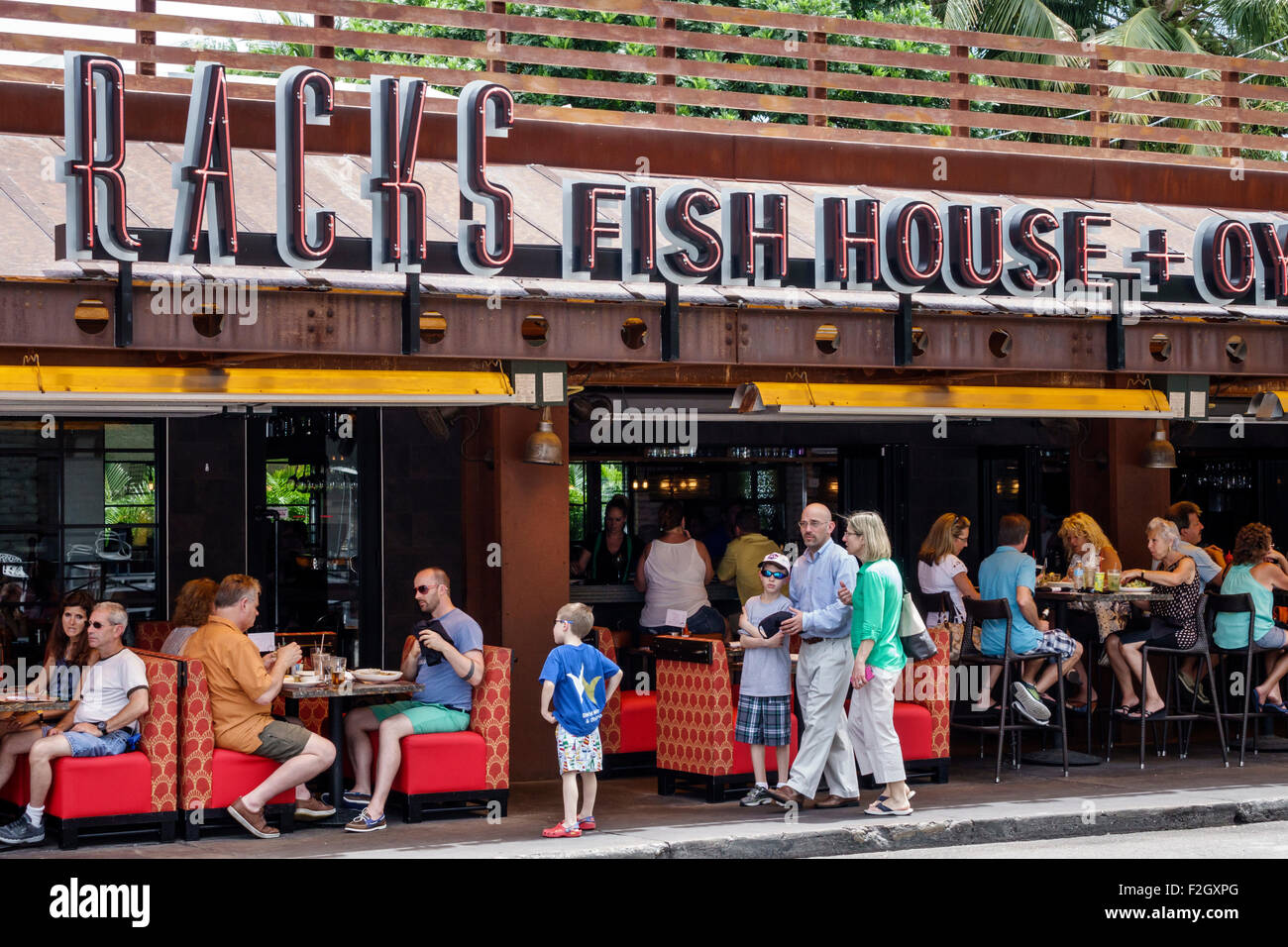 Delray Beach Florida, East Atlantic Avenue, Racks Fish House + Oyster Bar, Restaurants, Restaurants, Restaurants, Restaurants, Restaurants, Cafés, Außenterrasse Stockfoto