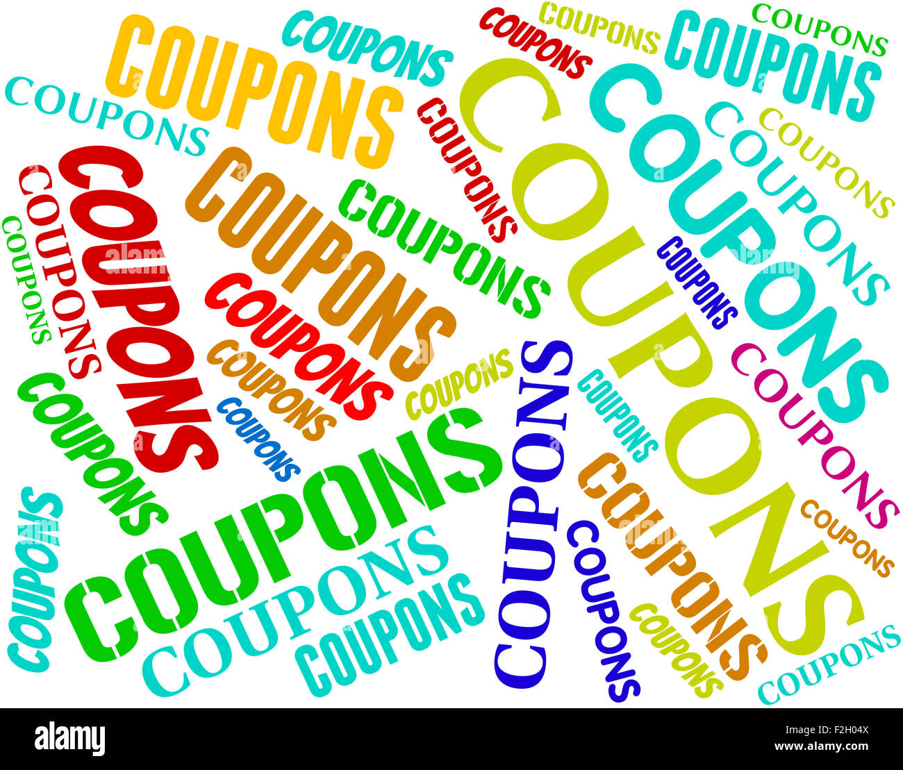 Gutscheine-Worte, die darauf hinweist, Geld zu sparen und Discount Stockfoto