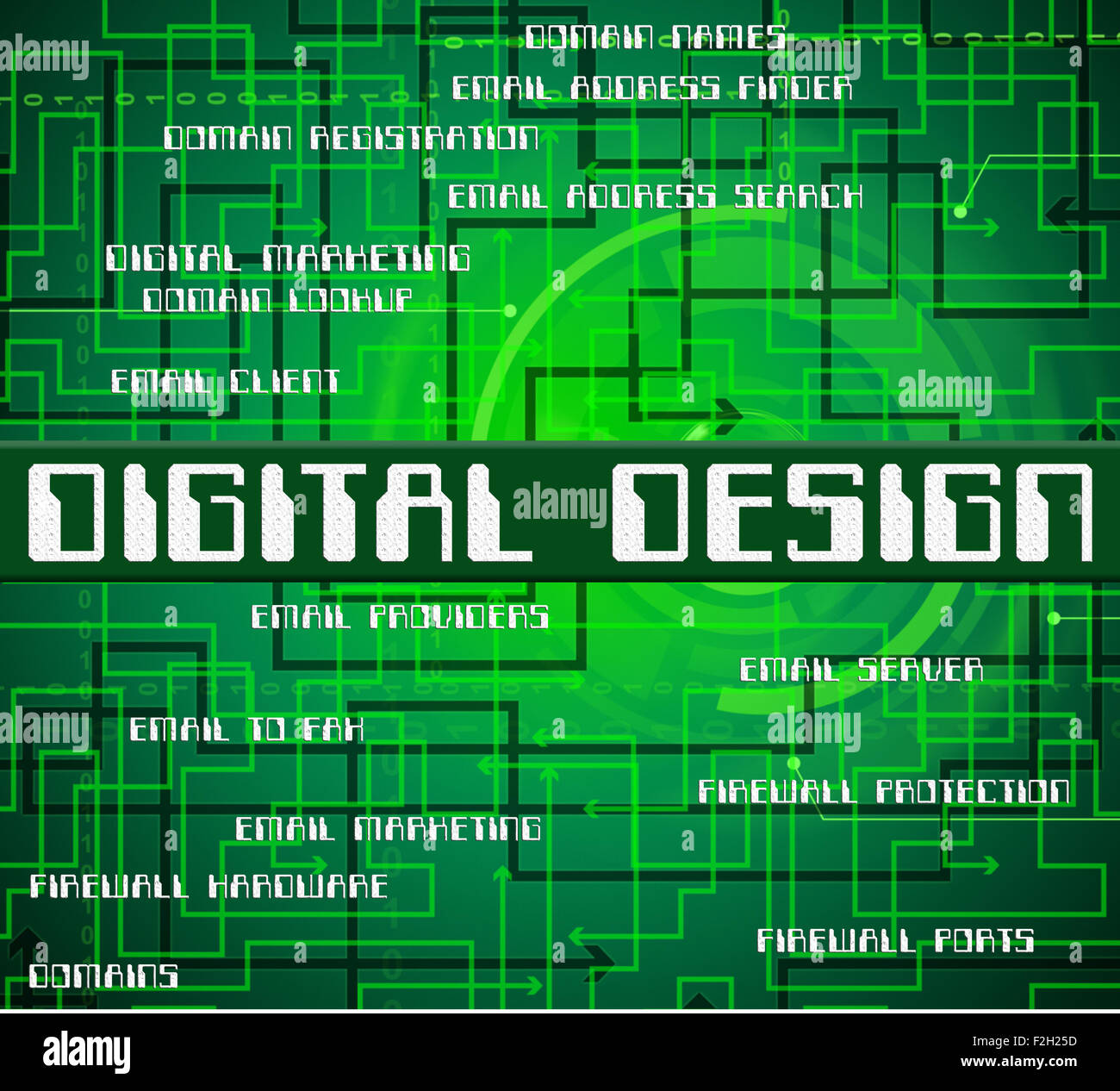Digitales Design Sinn High Tec und Wort Stockfoto