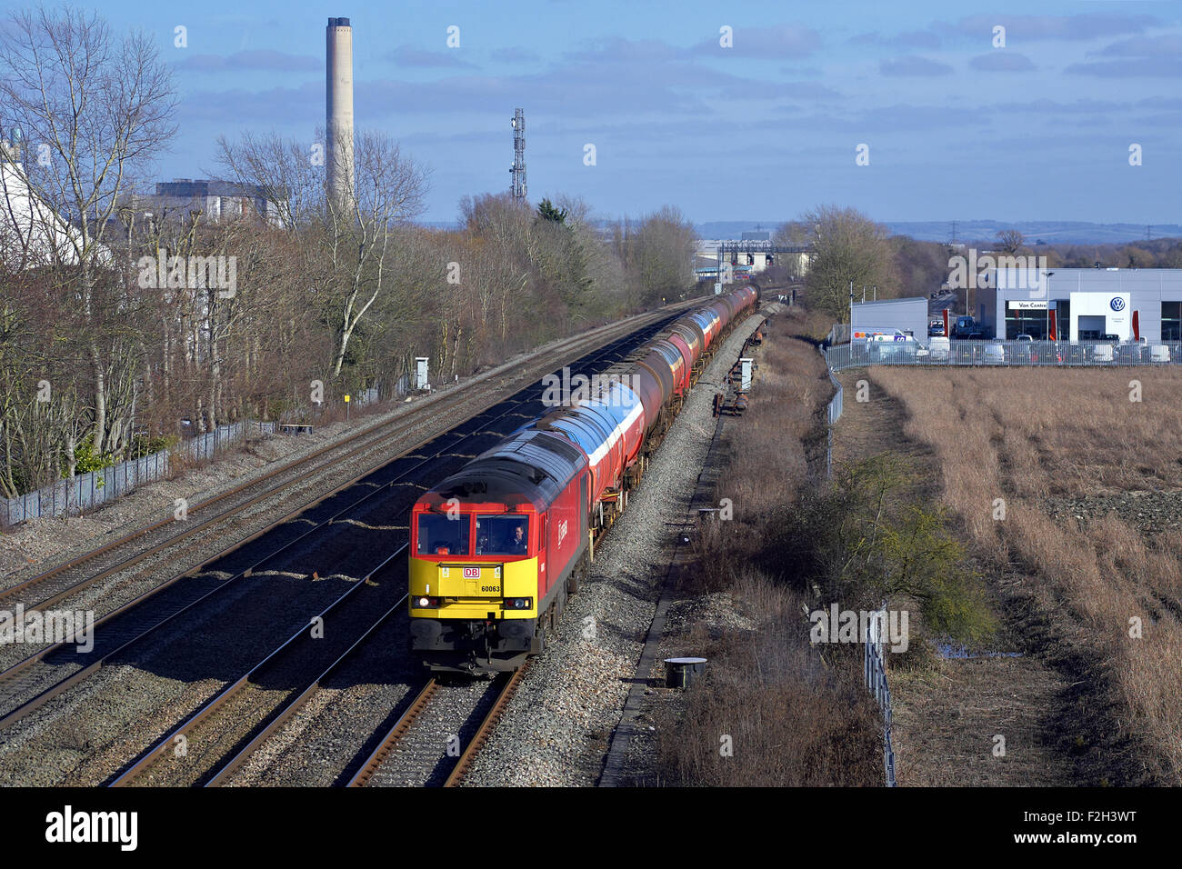 60063 Köpfe durch Milton Nr Didcot. Auf 6B33 Theale - Murco Panzer am 18. Feb 2015. Stockfoto