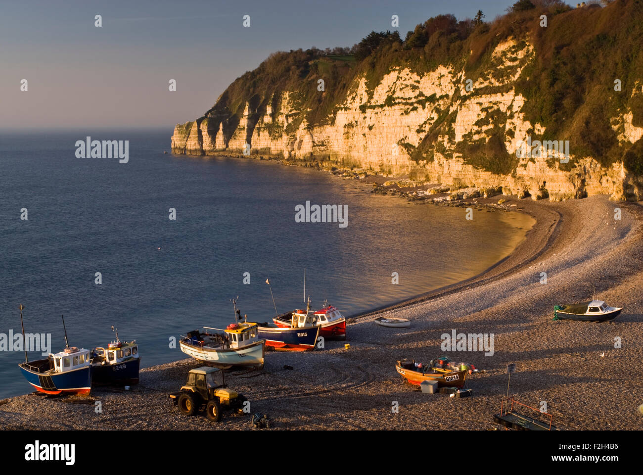 Blick auf den Strand in das Dorf des Bieres auf Jurassic Küste von Devon, England, UK. Stockfoto