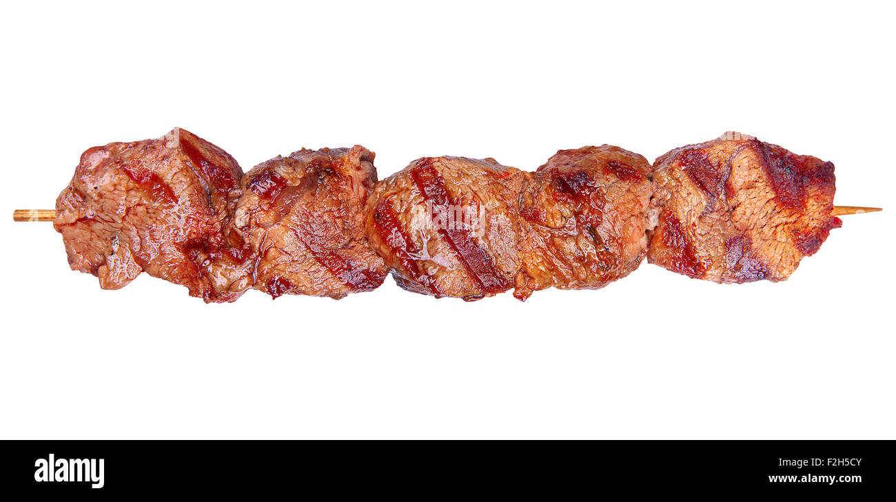 Gegrilltes Schweinefleisch Fleisch Closeup isoliert auf weißem Hintergrund Stockfoto