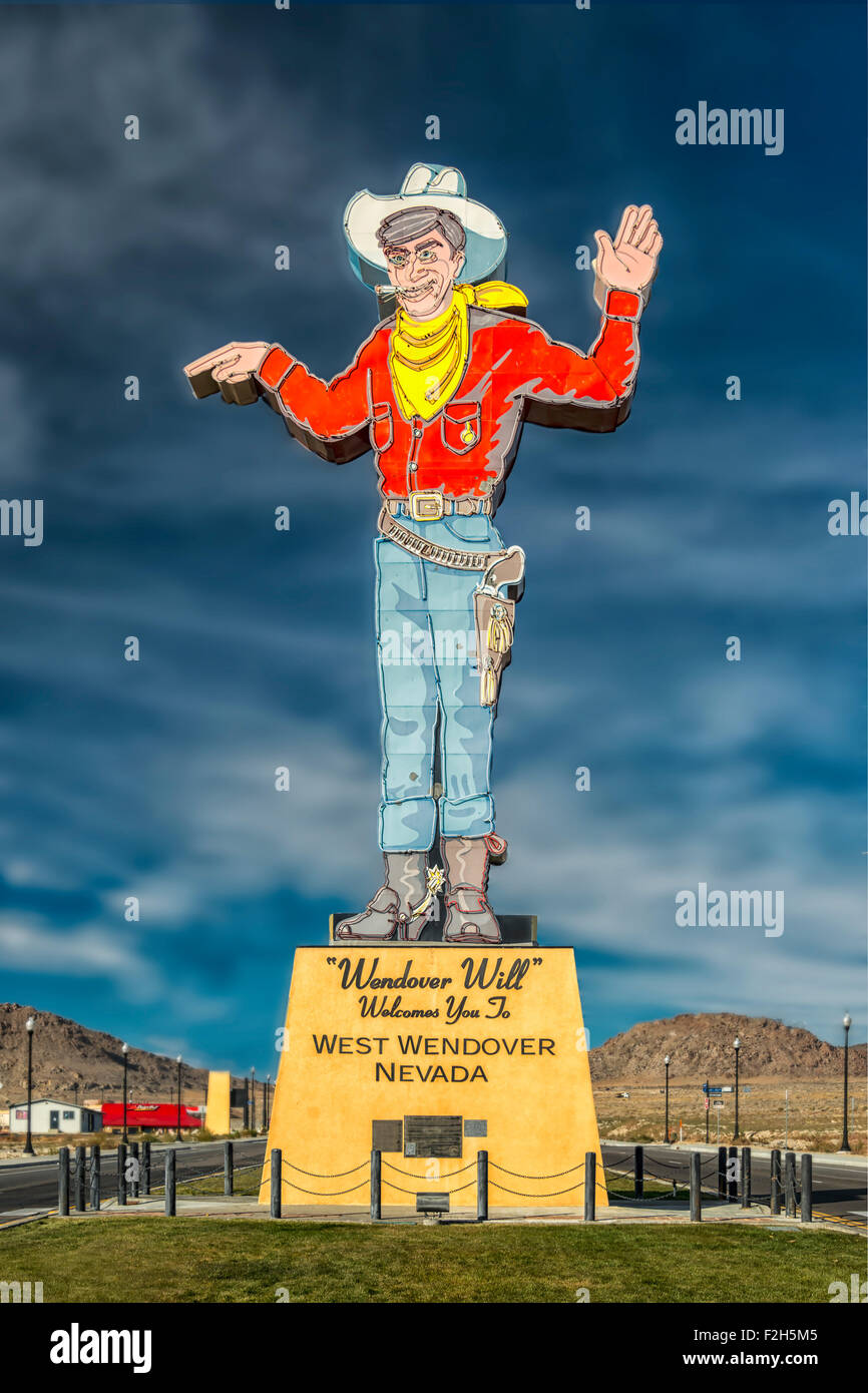 Wendover Wille ist ein Zeichen für ein Casino in West Wendover Nevada gegründet 1952. Es ist nun ein Wahrzeichen für die Stadt. Stockfoto