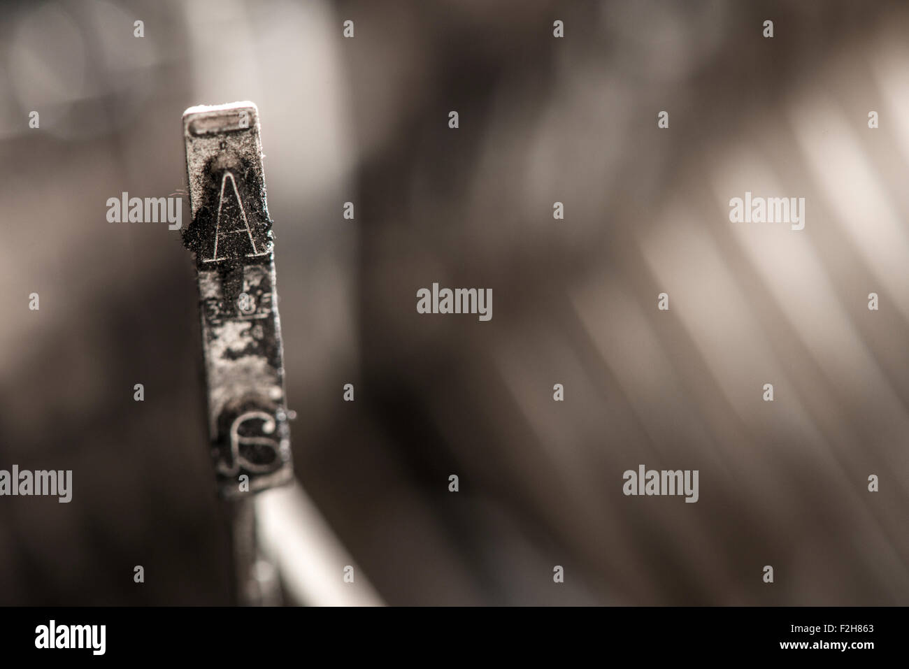 Platte Buchstabe A auf einer Schreibmaschine. Nahaufnahme Stockfoto