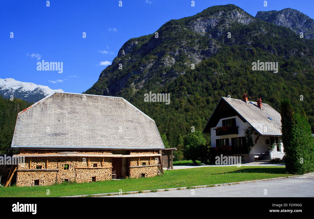 Altes Holzhaus im slowenischen Julischen Alpen Stockfoto