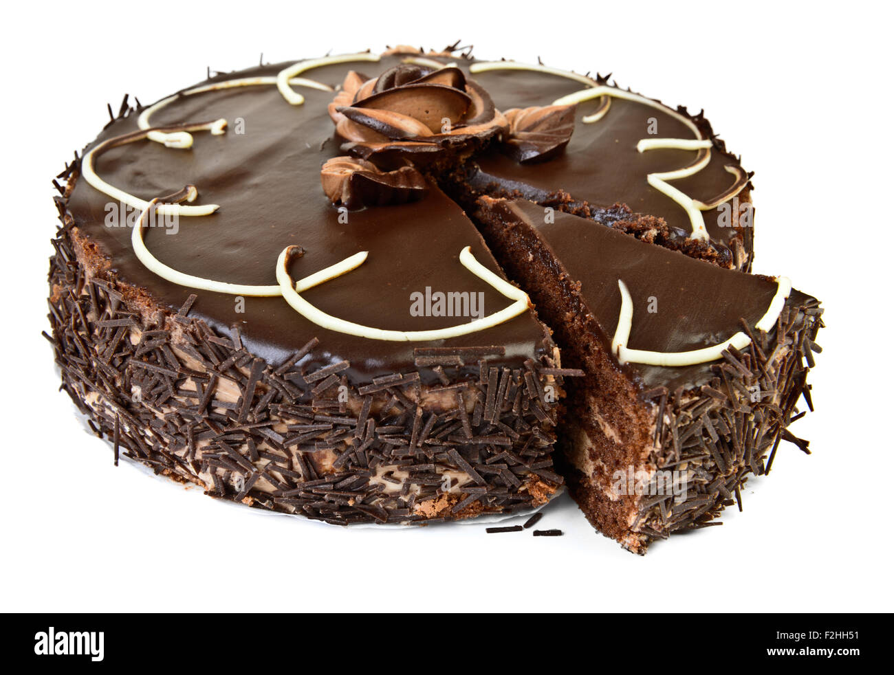 Schokoladenkuchen, isoliert auf weißem Hintergrund Stockfoto