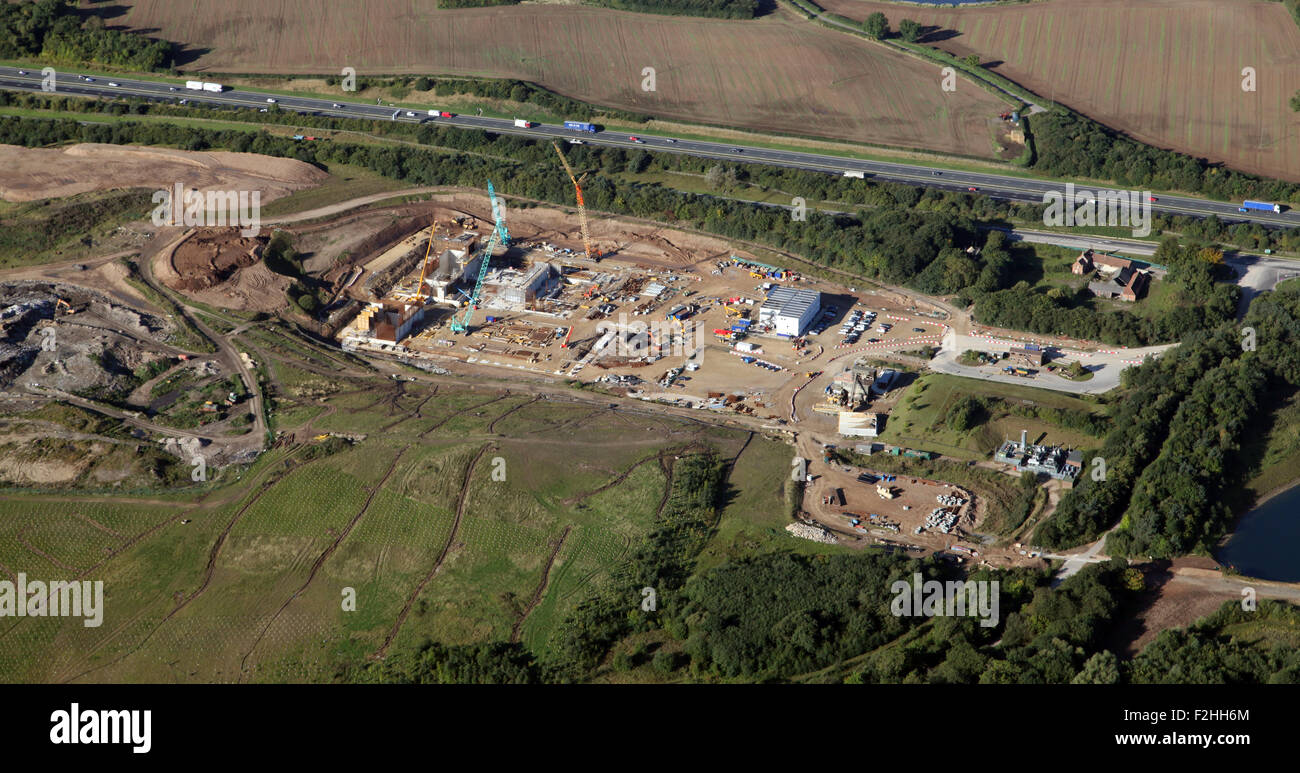 Luftaufnahme des Allerton Energy-from-Waste EfW Parkanlage in der Nähe von Knaresborough im Bau, UK Stockfoto