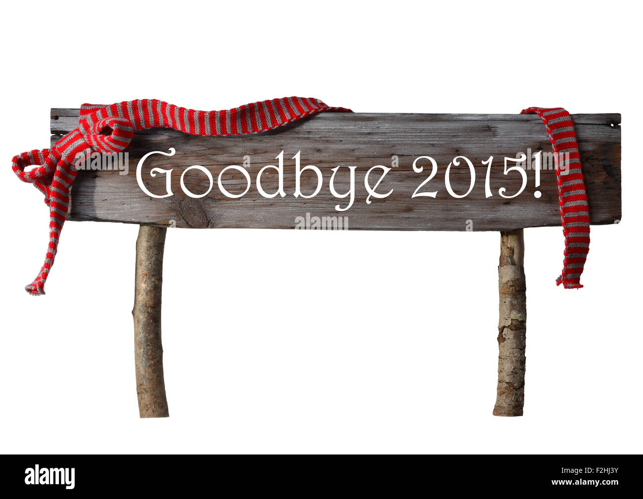 Braun isoliert Weihnachten Zeichen auf Wiedersehen 2015, rote Schleife Stockfoto