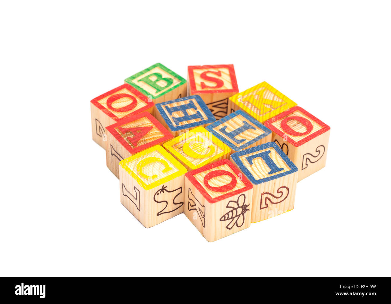 Holzspielzeug-Würfel mit Buchstaben. Hölzerne Alphabet Blöcke Stockfoto