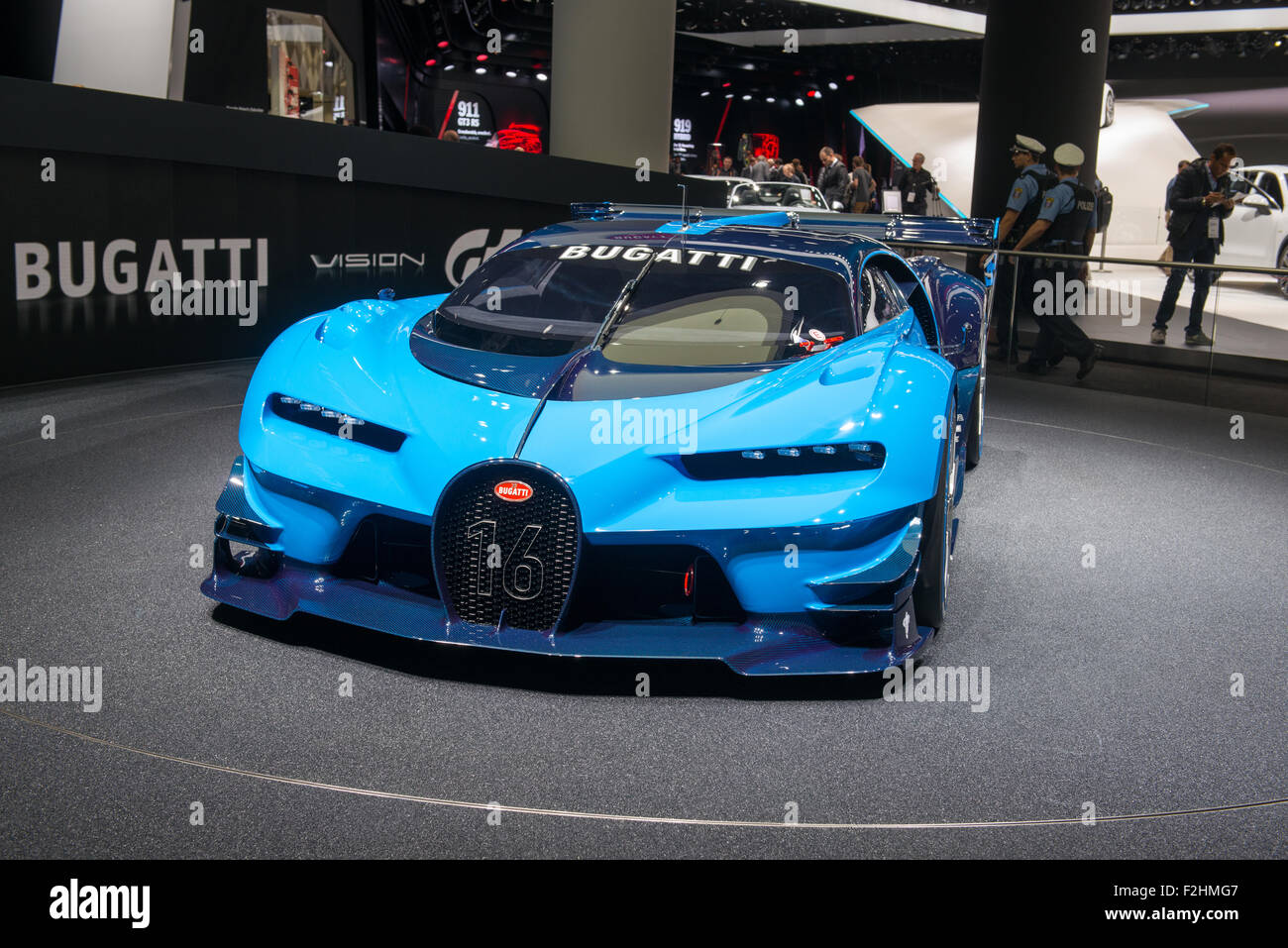 Frankfurt Internationale Automobil-Ausstellung (IAA) 2015. Bugatti Vision Gran Turismo - Weltpremiere Stockfoto