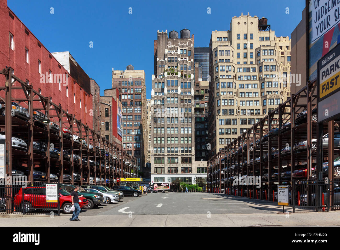 Typische Parkplatz auf der Westseite von Manhattan, New York, NY, USA. Stockfoto