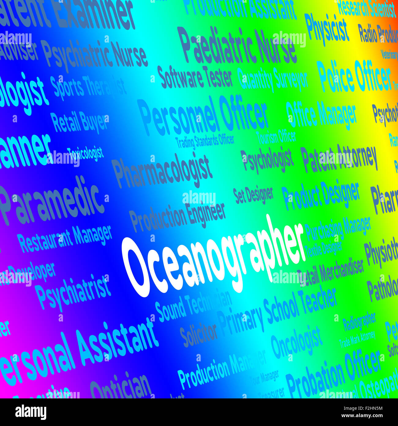 Ozeanograph Job Arbeit Wort und Meer zeigen Stockfoto