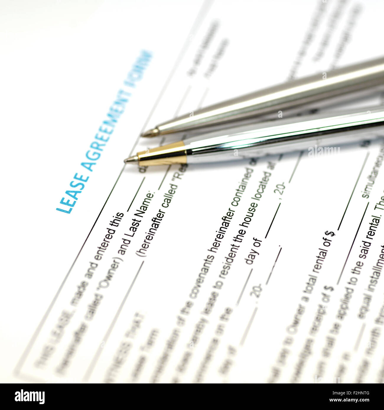 Lease Agreement Dokument mit Stift Stockfoto
