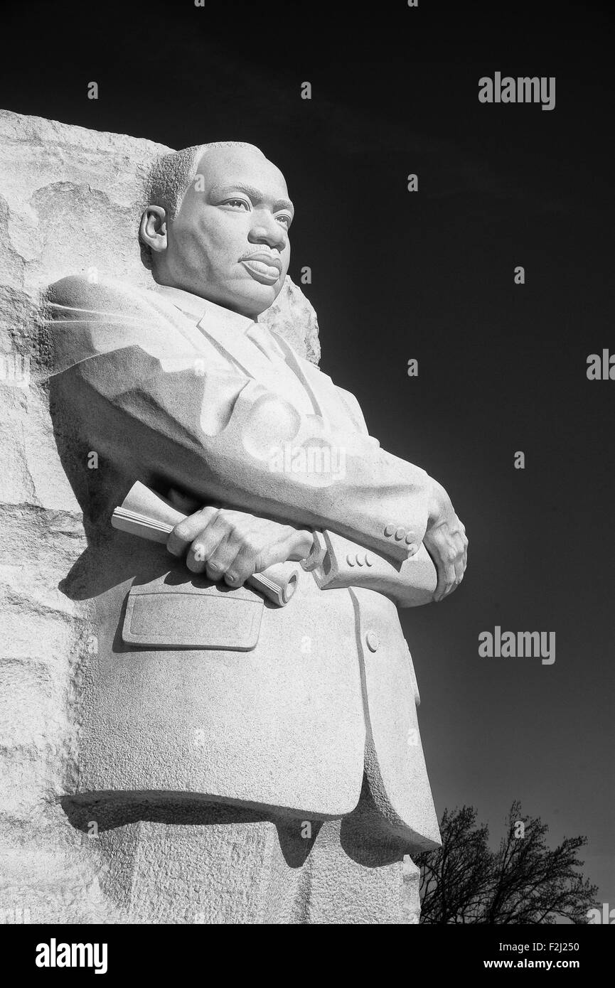 Steinerne Statue von Martin Luther King Jr. an der National Mall in West Potomac waschen Tonne DC geschnitzt. Stockfoto