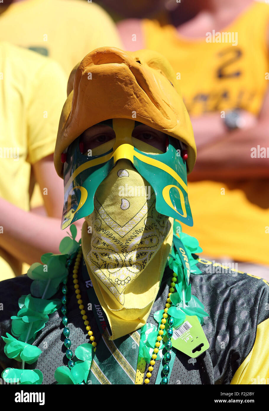 Autzen Stadium, Eugene, OR, USA. 19. Sep, 2015. Ein Oregon-Superfan Uhren den 61-28 Sieg über den Besuch Georgia State Panthers Autzen Stadium, Eugene, OR zu gewinnen. Larry C. Lawson © Csm/Alamy Live-Nachrichten Stockfoto