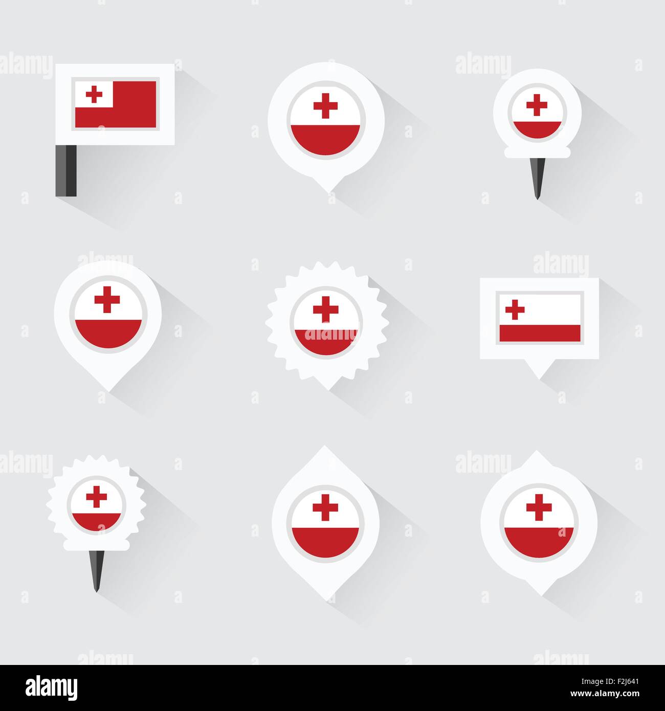 Tonga Flagge und Stifte für die Infografik und Kartenentwurf Stock Vektor