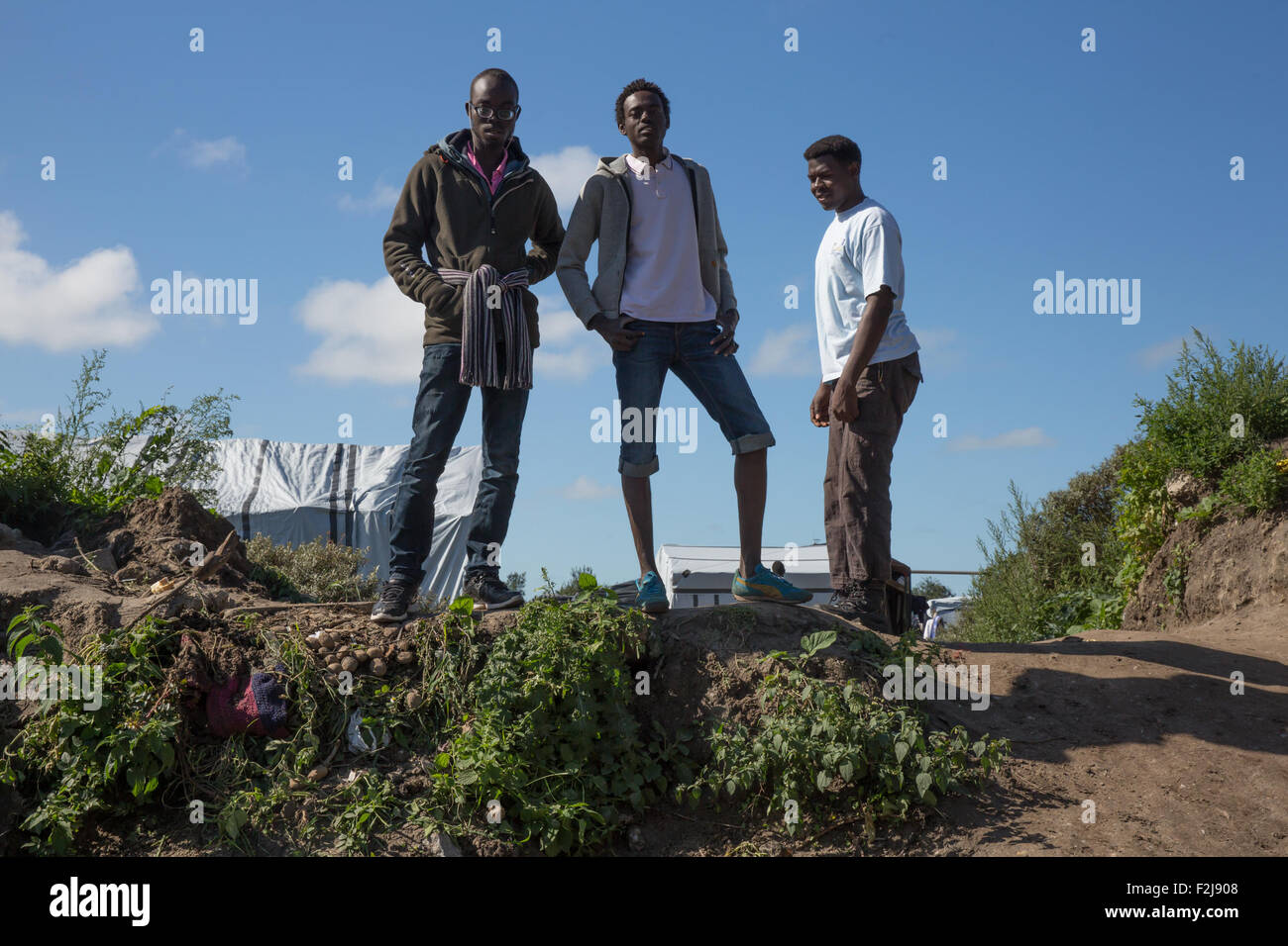 Calais, Frankreich. 19. September 2015. Junge Flüchtlinge aus dem Sudan im Dschungel-Camp in Calais, Frankreich Credit: auf Anblick Photographic/Alamy Live News Stockfoto