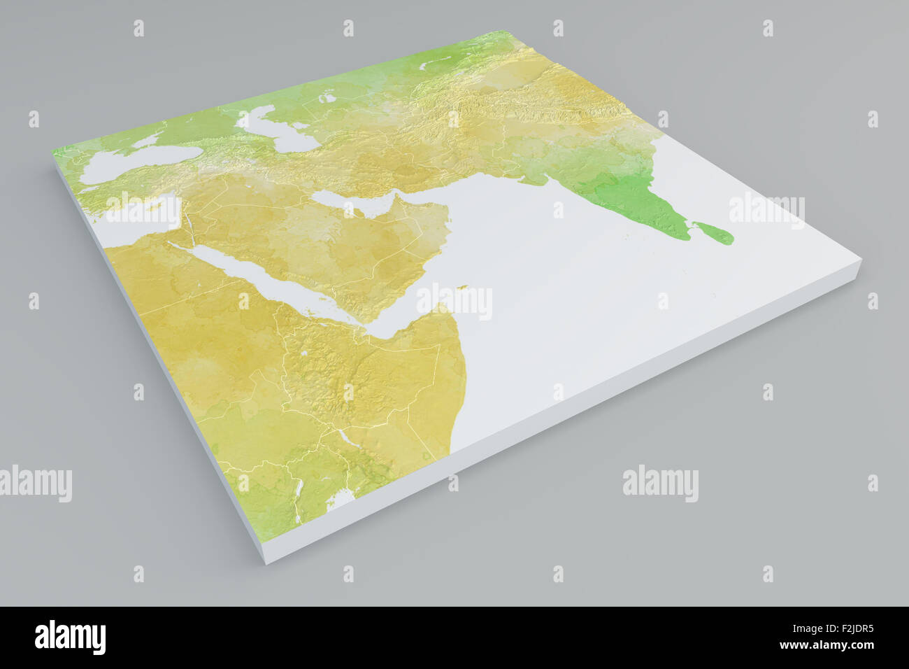 Abschnitt der flach physische Karte des Nahen Ostens auf grauem Hintergrund Stockfoto
