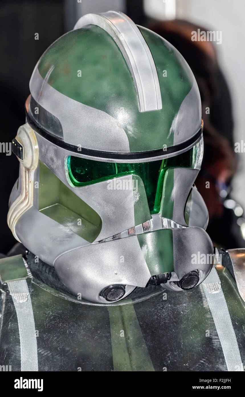 VII Trainingstag der spanischen Garnison 501st Legion, - StarWars-. Helm-Clone Commander Gree-. Stockfoto